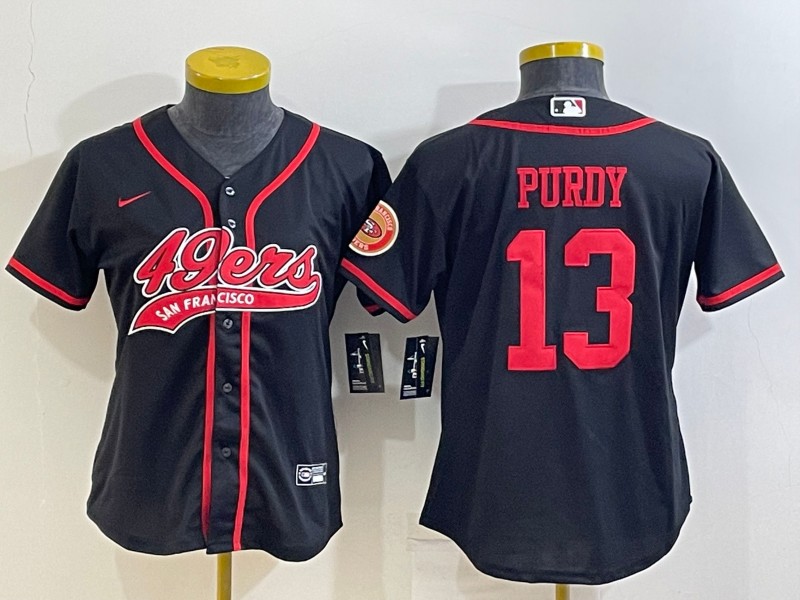 Youth San Francisco 49ers #13 Brock Purdy Black With Patch Cool Base Stitched Baseball Jersey